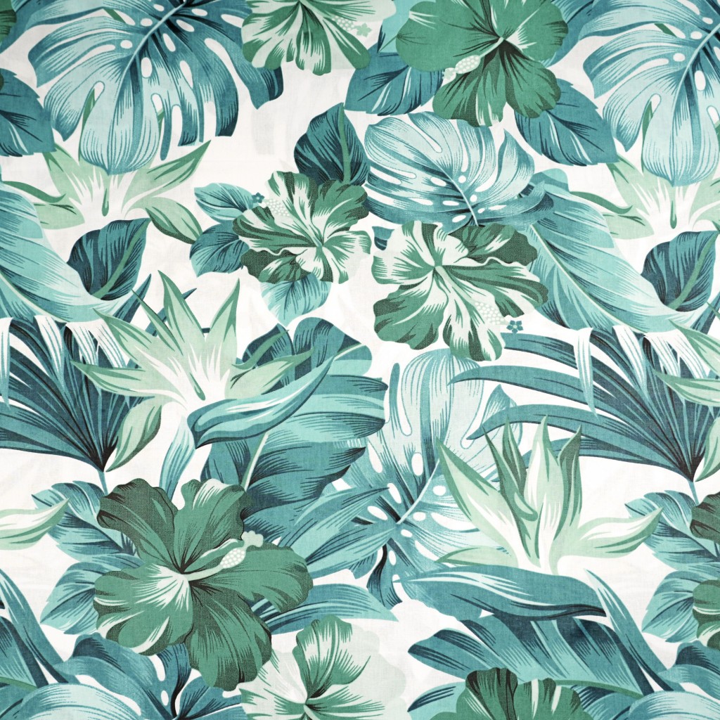 Cotton 100% turquoise green hibiscus flowers