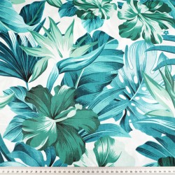 Cotton 100% turquoise green hibiscus flowers