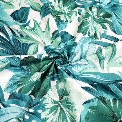 Cotton 100% turquoise green hibiscus flowers