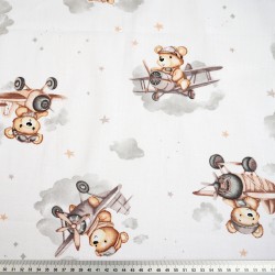 Cotton 100% teddy bears in beige planes on a white background