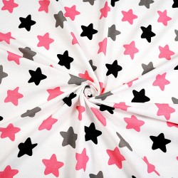 Cotton 100% grey raspberry gingerbread stars on white background