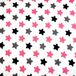 Cotton 100% grey raspberry gingerbread stars on white background