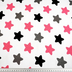 Cotton 100% grey raspberry gingerbread stars on white background