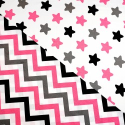 Cotton 100% grey raspberry gingerbread stars on white background