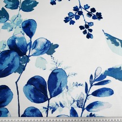 Cotton 100% sapphire eucalyptus leaves on white background