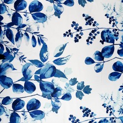 Cotton 100% sapphire eucalyptus leaves on white background - 220 cm