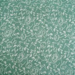 Double gauze printed flowers outlines on a sage background