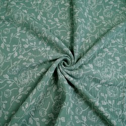 Double gauze printed flowers outlines on a sage background