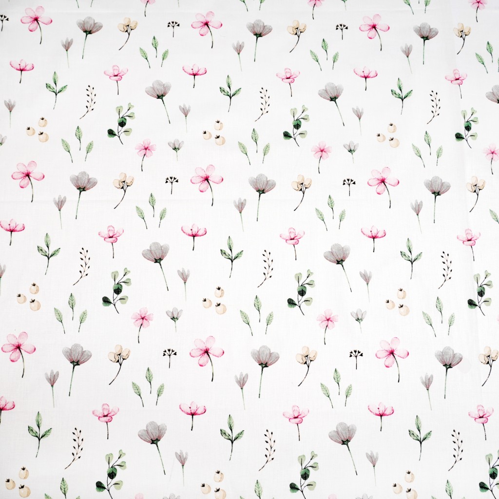 Cotton pink-gray-green wildflowers on a white background