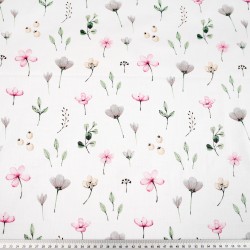 Cotton pink-gray-green wildflowers on a white background