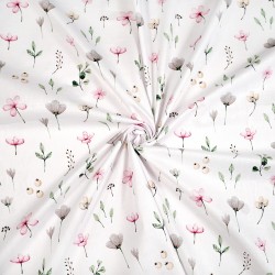 Cotton pink-gray-green wildflowers on a white background