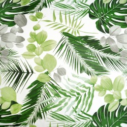 Cotton 100% green-gray monstera and eucalyptus leaves