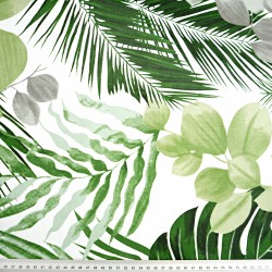 Cotton 100% green-gray monstera and eucalyptus leaves