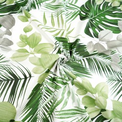 Cotton 100% green-gray monstera and eucalyptus leaves