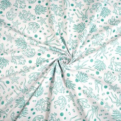 Cotton 100% turquoise seaweed on white background