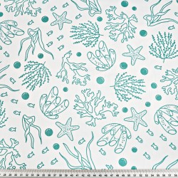 Cotton 100% turquoise seaweed on white background