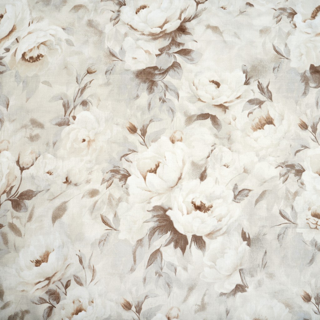 Cotton 100% beige peony flowers