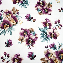 Cotton 100% purple orchid flowers on white background