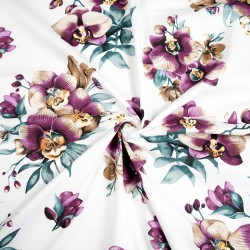 Cotton 100% purple orchid flowers on white background