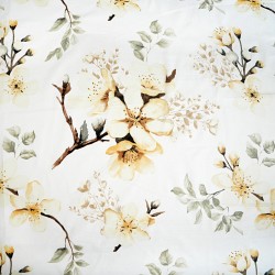 Cotton 100% large light yellow apple flowers on a white background