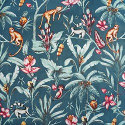 Cotton 100% jungle animals on a denim background