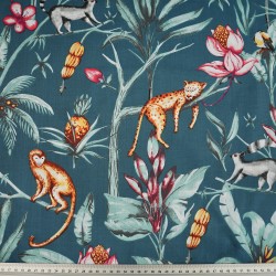 Cotton 100% jungle animals on a denim background