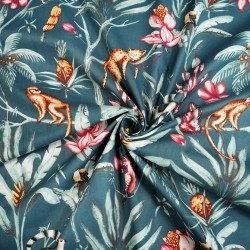 Cotton 100% jungle animals on a denim background