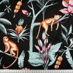 Cotton 100% jungle animals on a black background