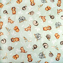 Cotton 100% Australian animals on a pistachio background