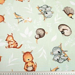 Cotton 100% Australian animals on a pistachio background