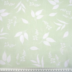 Cotton 100% white leaves on pistachio background