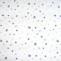 Cotton 100% navy blue stars and dots on a white background