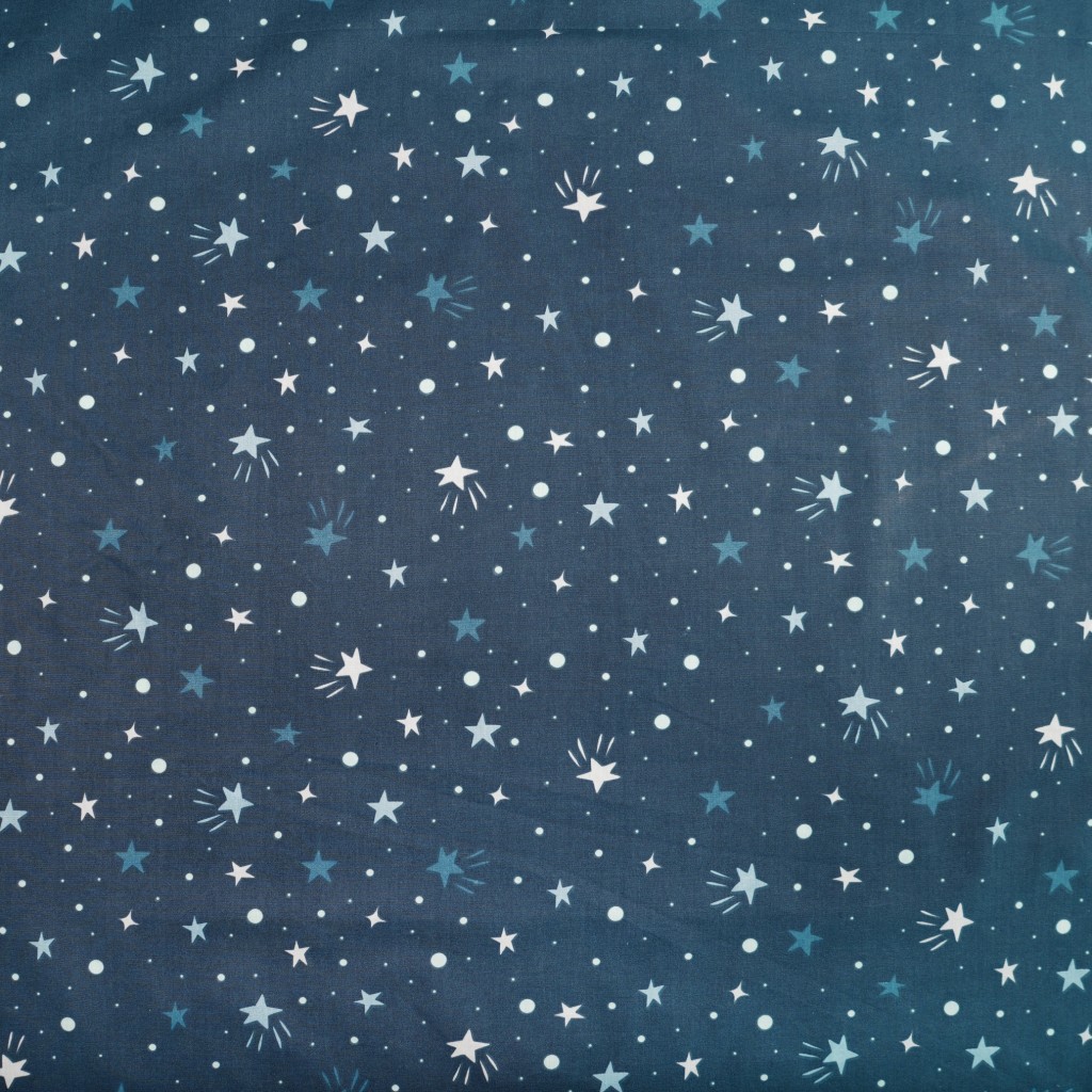 Cotton 100% blue stars and dots on a navy blue background