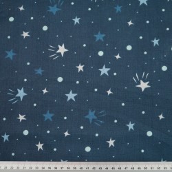 Cotton 100% blue stars and dots on a navy blue background