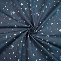 Cotton 100% blue stars and dots on a navy blue background