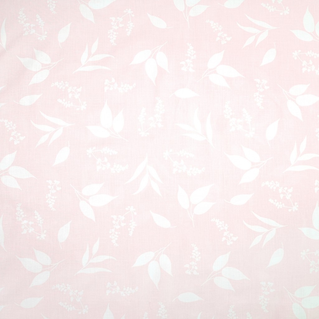 Cotton 100% white leaves on pink background