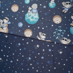 Cotton 100% blue stars and dots on a navy blue background