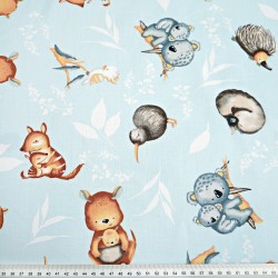 Cotton 100% Australian animals on a blue background