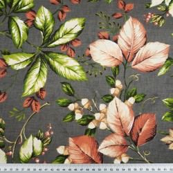 Cotton 100% leaves and twigs of autumn rowan on a dark gray background