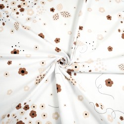 Cotton 100% brown and beige flowers on a white background