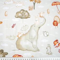 Cotton 100% large elephants on a beige and gray background