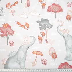 Cotton 100% large elephants on pink background