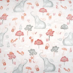 Cotton 100% large elephants on pink background