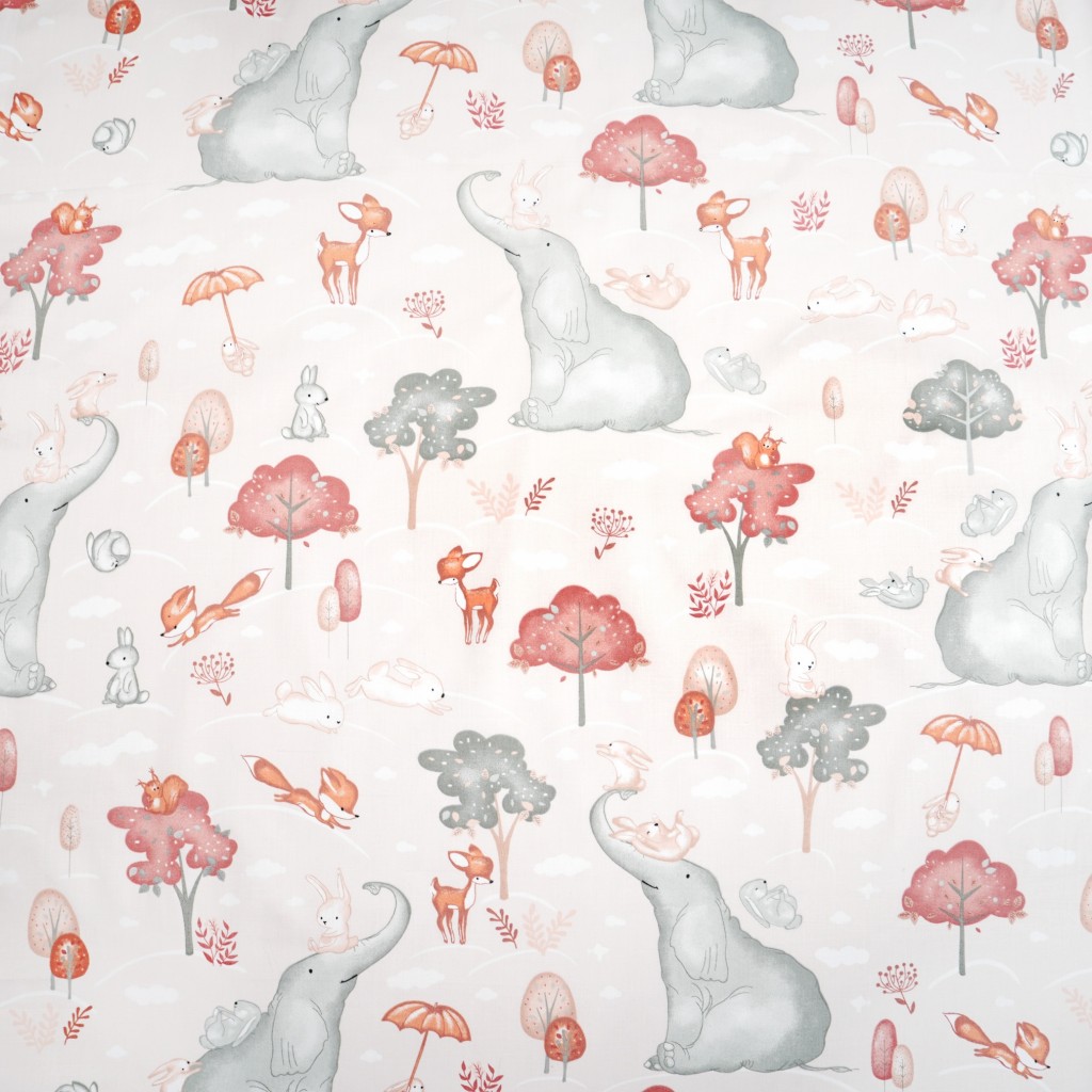 Cotton 100% large elephants on pink background