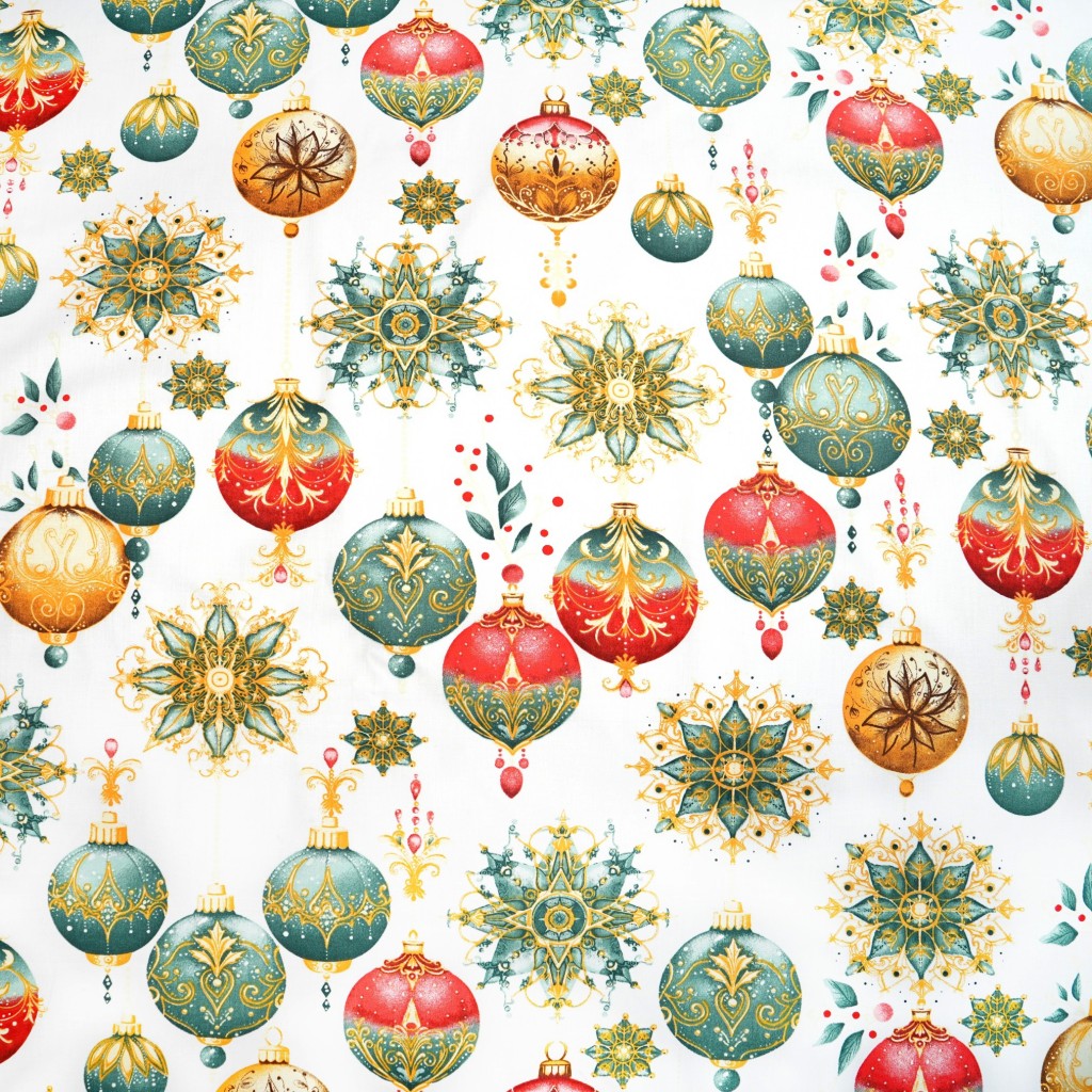 Cotton 100% Christmas baubles on a white background