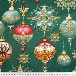 Cotton 100% Christmas baubles on a green background