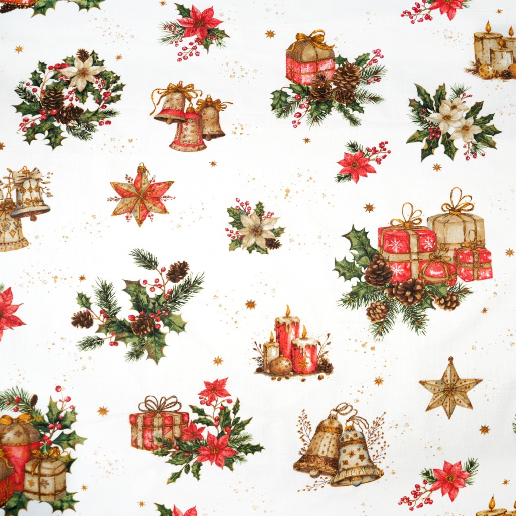 Cotton 100% Christmas gifts and bells on a white background