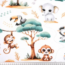 Cotton 100% African baby mint animals on white background