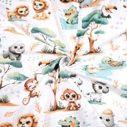 Cotton 100% African baby mint animals on white background