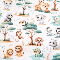 Cotton 100% African baby mint animals on white background